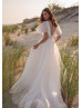 Flutter Sleeves Beaded Ivory Organza Chic Wedding Dress